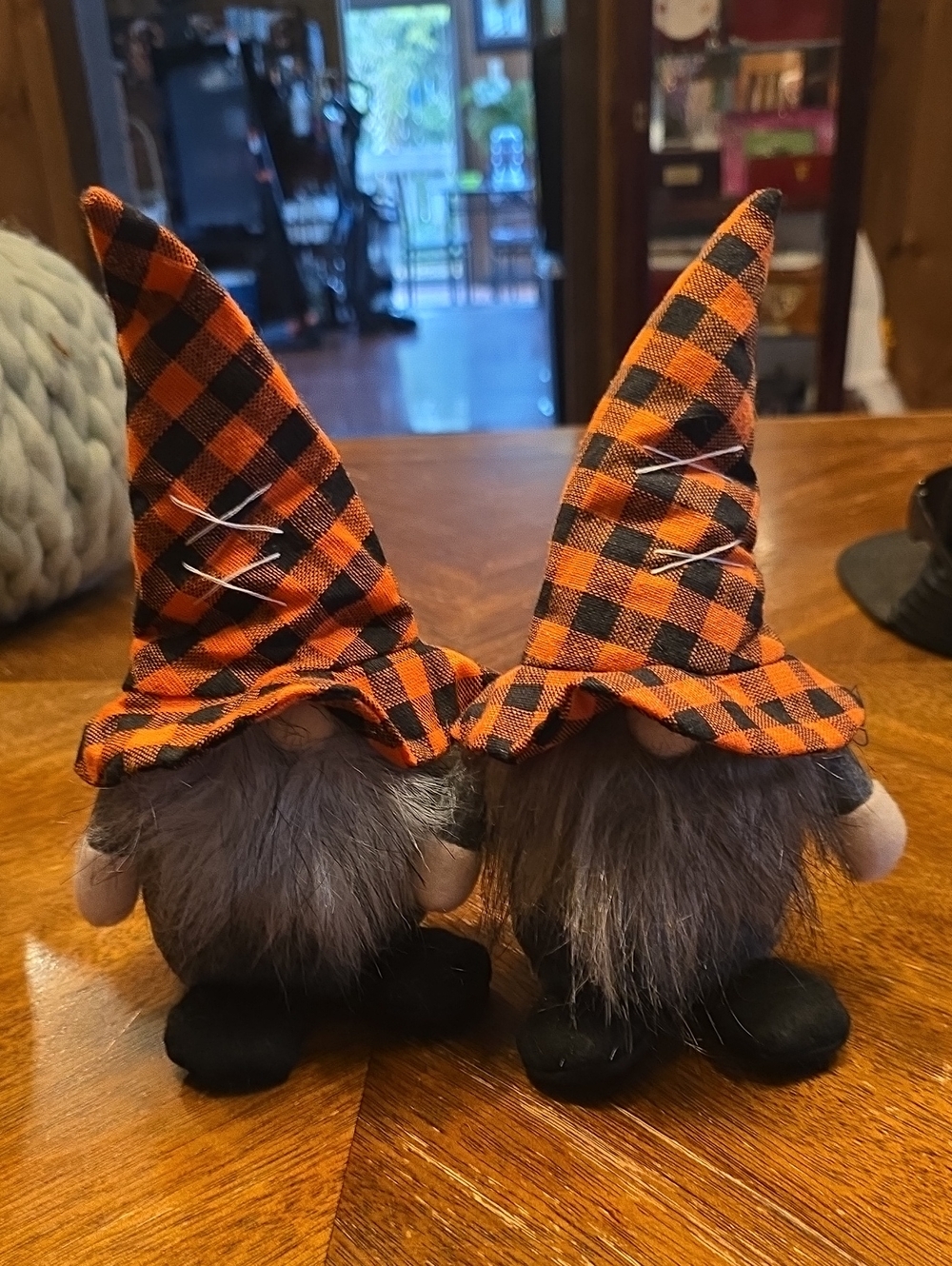 Halloween Buffalo Plaid Gnome Pair - Orange and Black